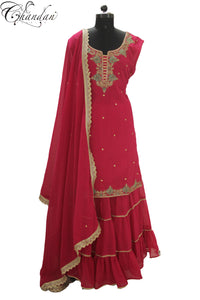 Sharara Suit With Zari And Contrast Thread Emb Neckline