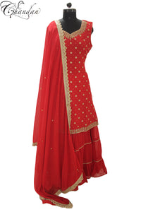 Sharara Suit with V-neck Zari And Stone Emb.