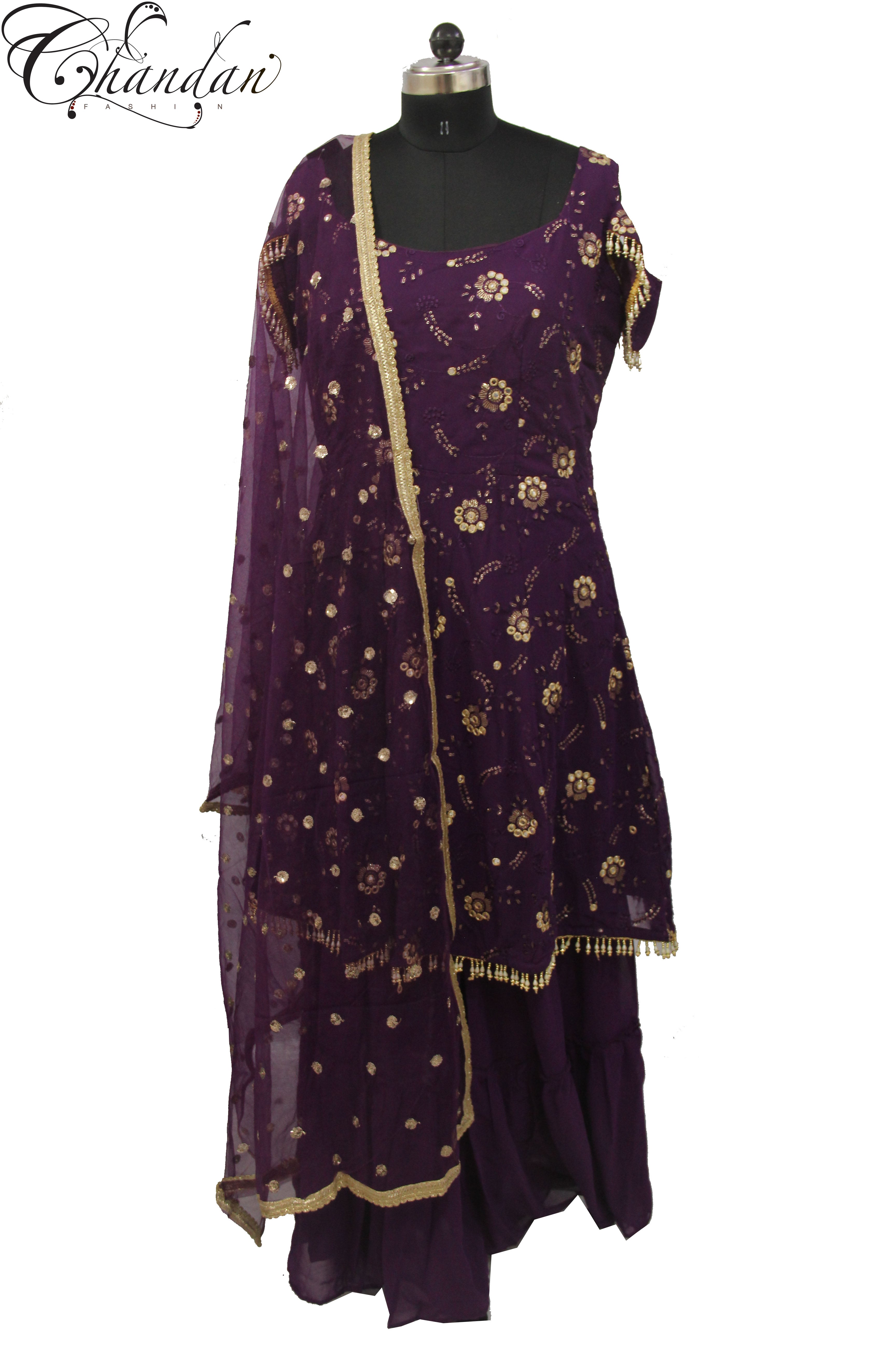 Sharara Suit with Mirror And Sequence Emb.