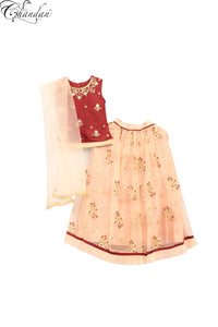 Red and Peach combination kids wear lehenga choli