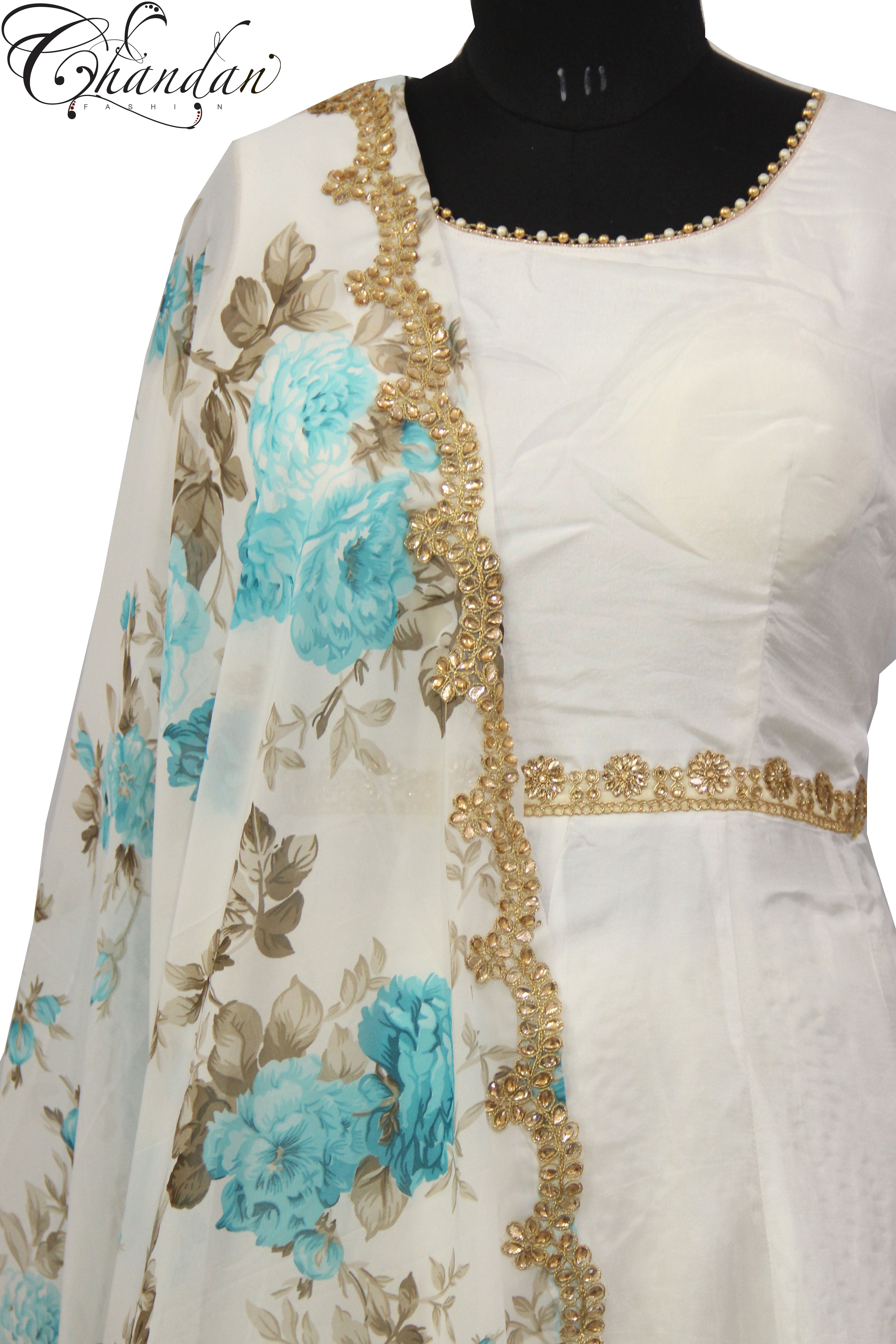 Contrast Peplum Suit With Floral Dupatta