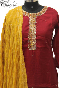 Contrast Sharara Suit with emb. On neckline