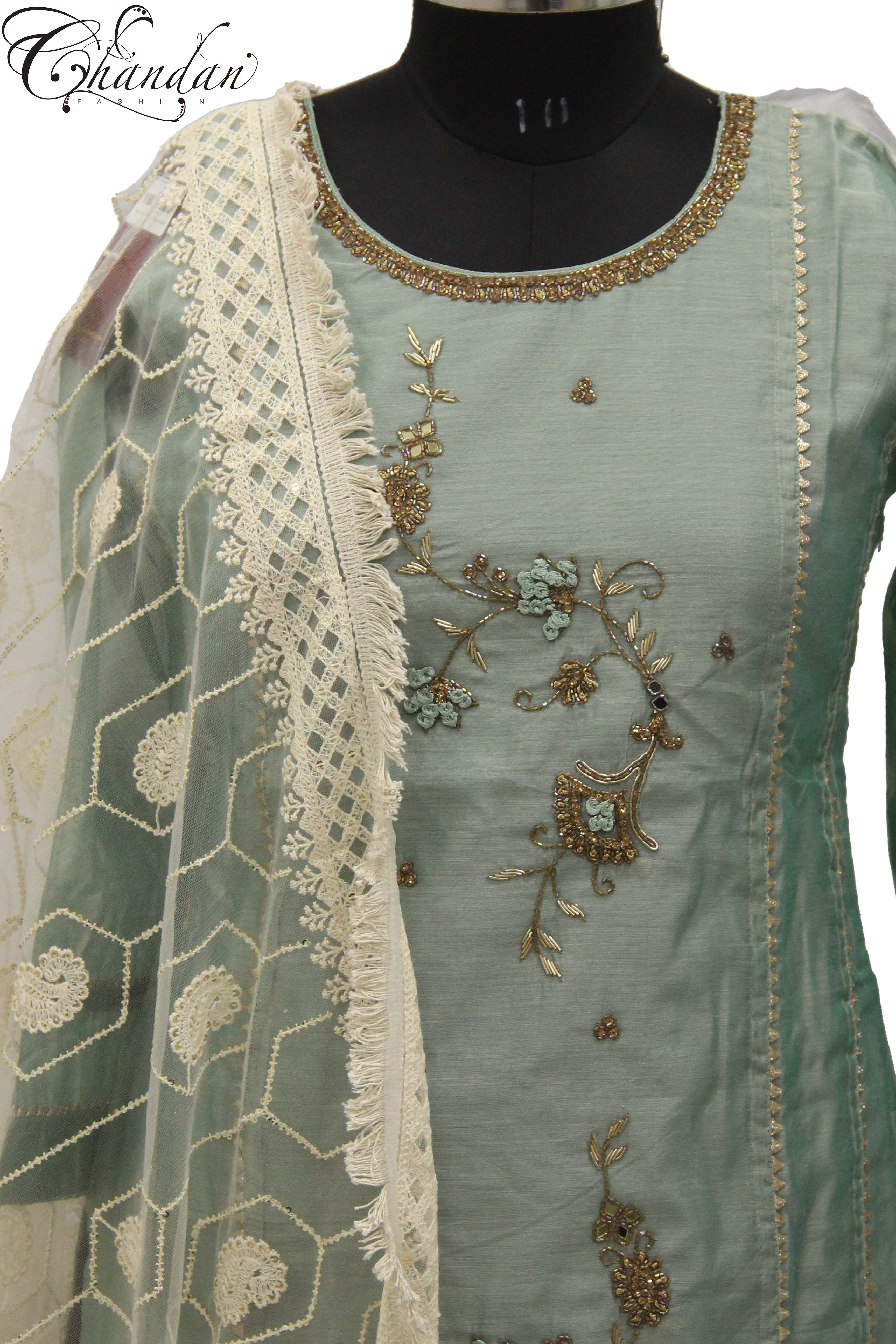 Zari Emb. Straight Kurta with Pants and Dupatta