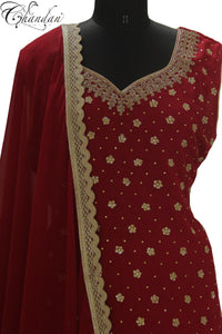 Sharara Suit with V-neck Zari And Stone Emb.