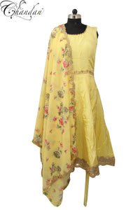 Peplum Suit With Floral Dupatta