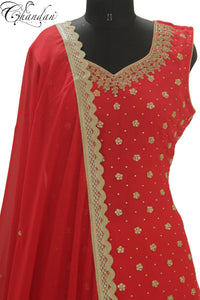 Sharara Suit with V-neck Zari And Stone Emb.