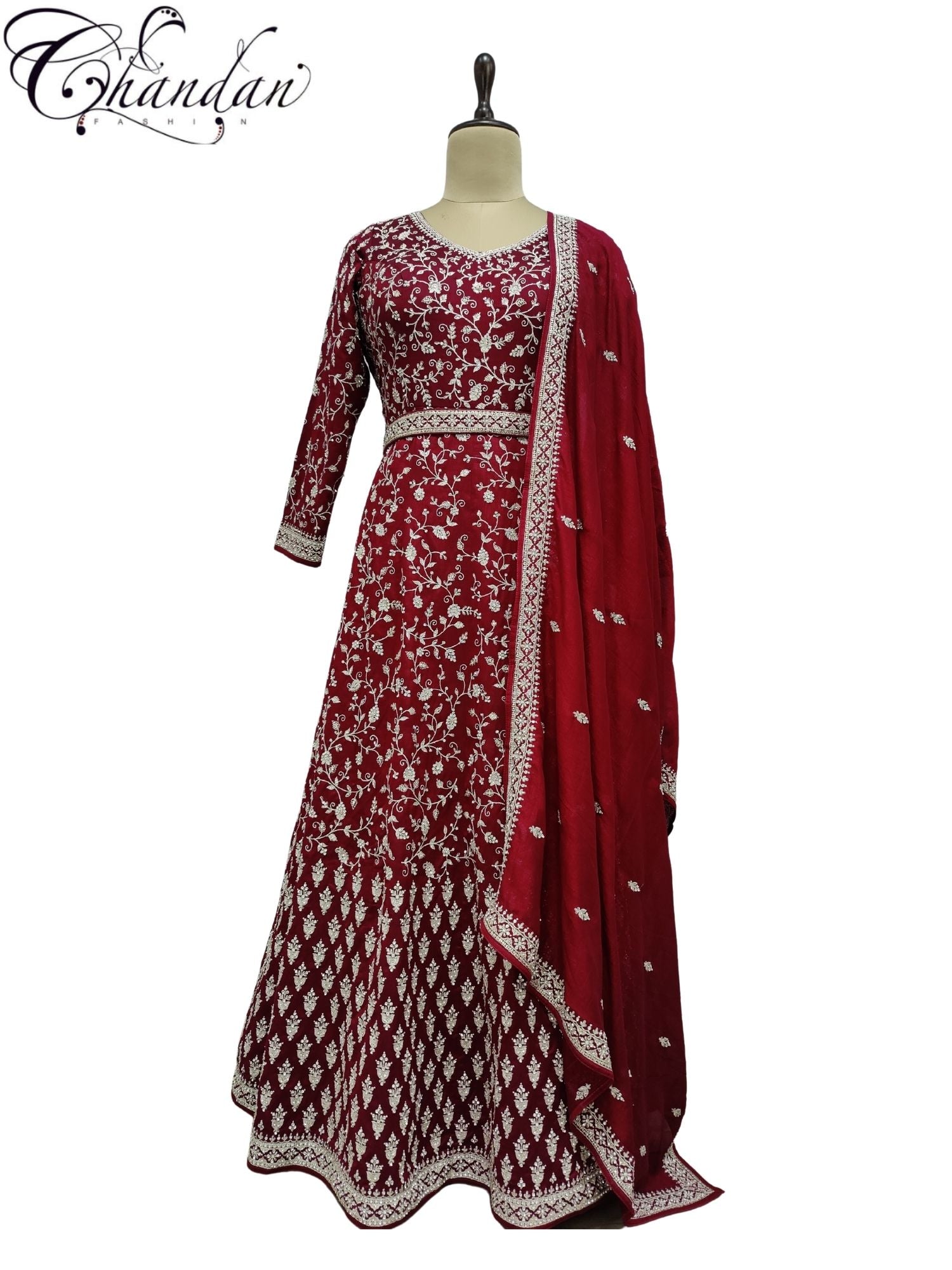 Glamorous Partywear Dupion Silk Gown Heavy Dupatta