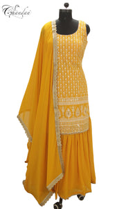 Sharara Suit With Sequence And White Thread Emb.
