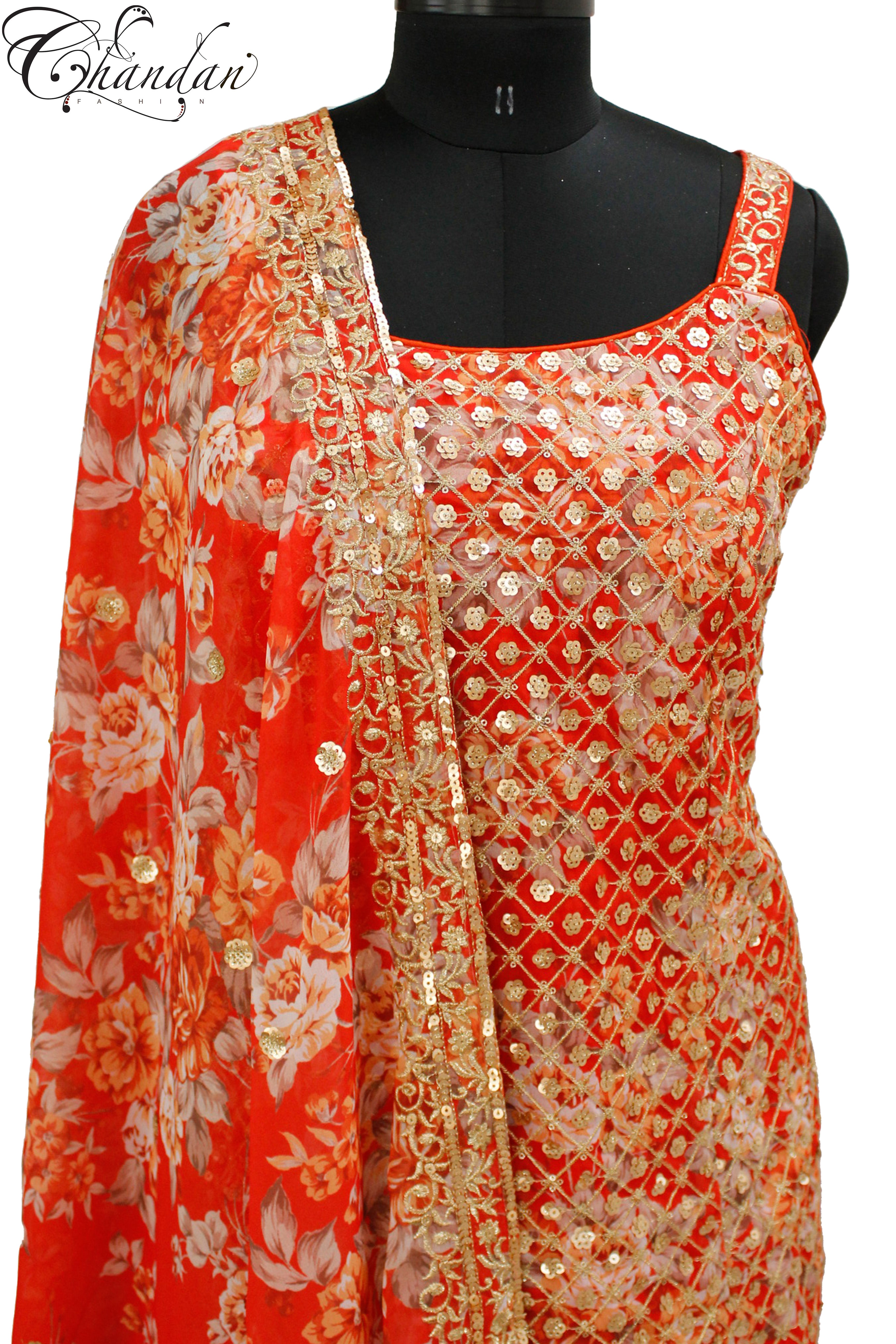Floral Print Sharara Suit With Sequence Work