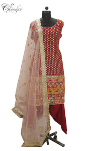 Salwar Suit With Thread Emb And Contrast Dupatta