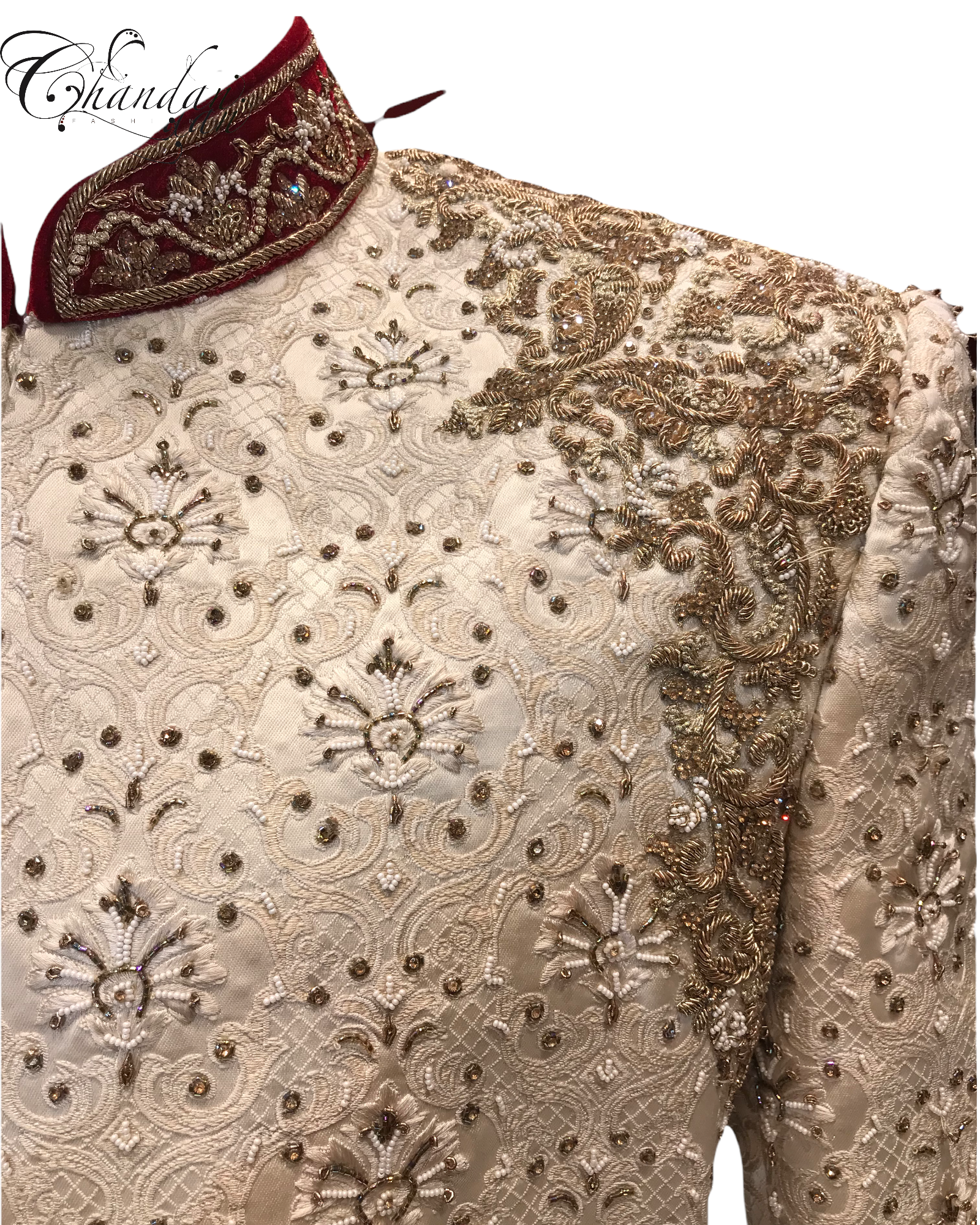 Golden Men's Bridal Sherwani On Pure Handloom Brocade Silk