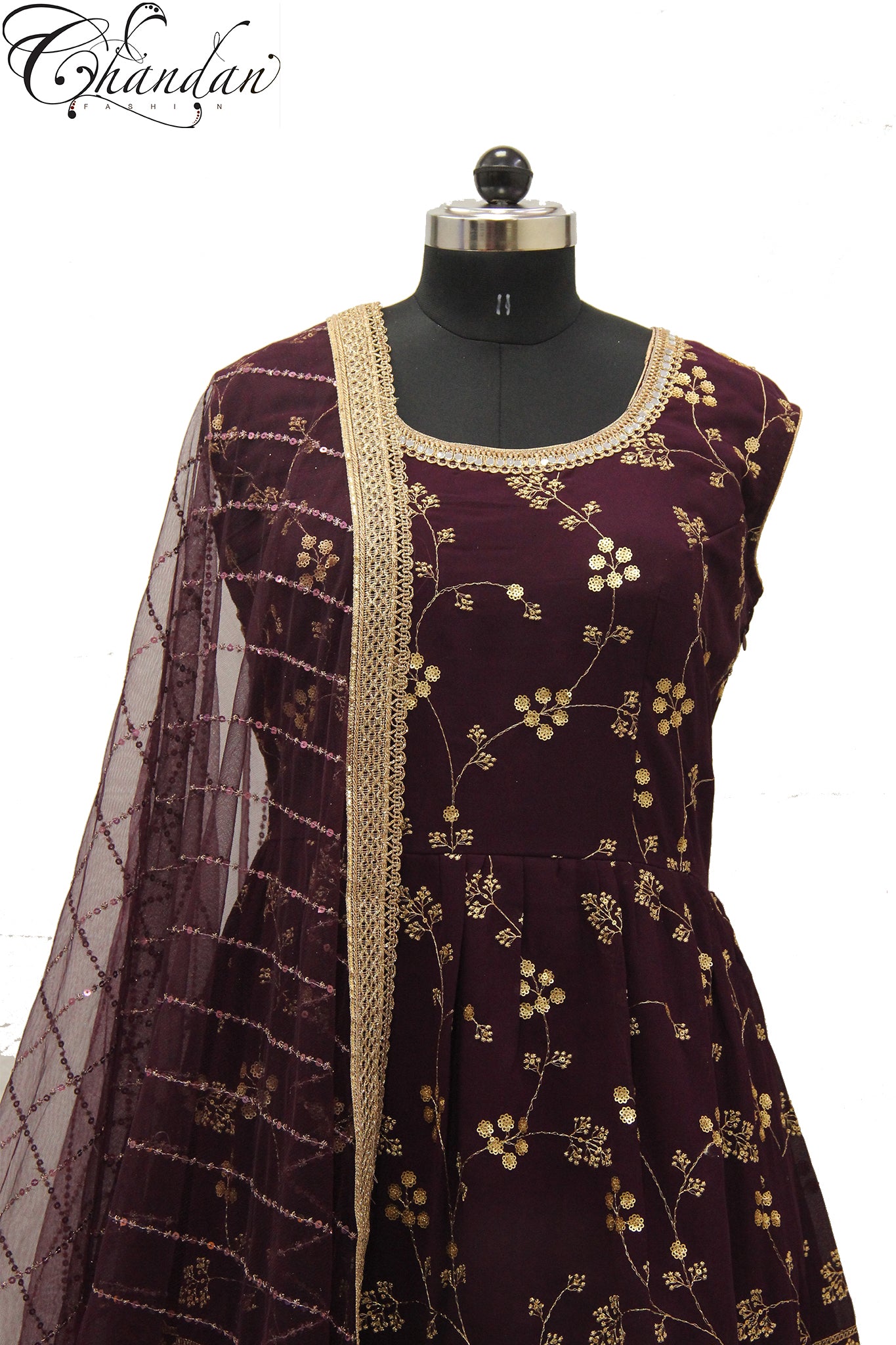 XL Peplum Sharara Suit W/ Gold Emb Details