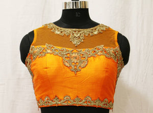 Orange Embroidered Choli With Pink Lehenga
