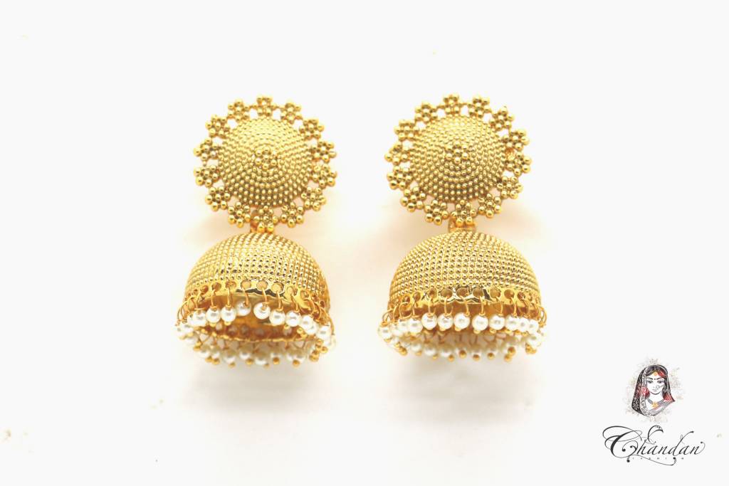 Golden Polki Earings With White Pearls