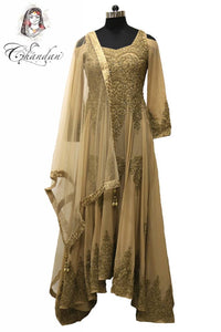 Beige Partywear Suit with Matching Churidaar and Plazzo 34