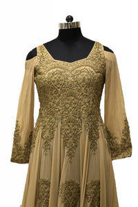 Beige Partywear Suit with Matching Churidaar and Plazzo 34