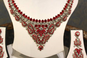 Bright Red and Silver Necklace Set