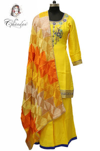 Embroidered Suit with Contrast Dupatta