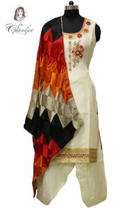 Embroidered Suit with Contrast Dupatta