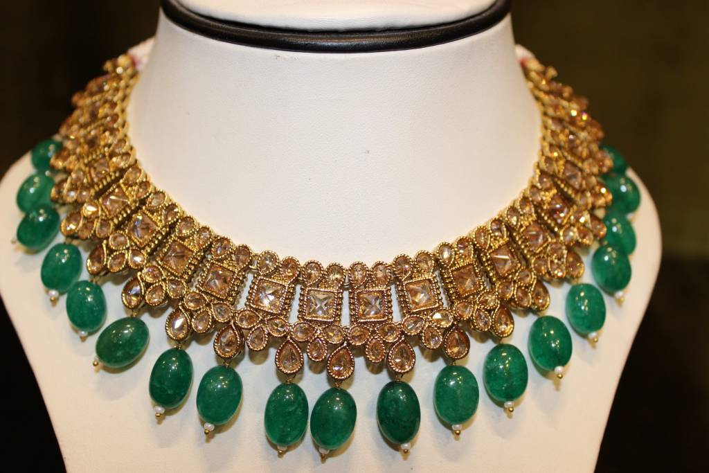 Gold and Green Drop Necklace Set