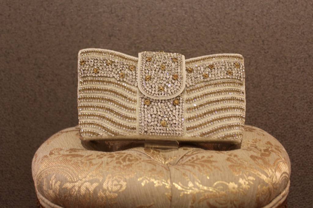 Silver Purse with gold dots and stripes