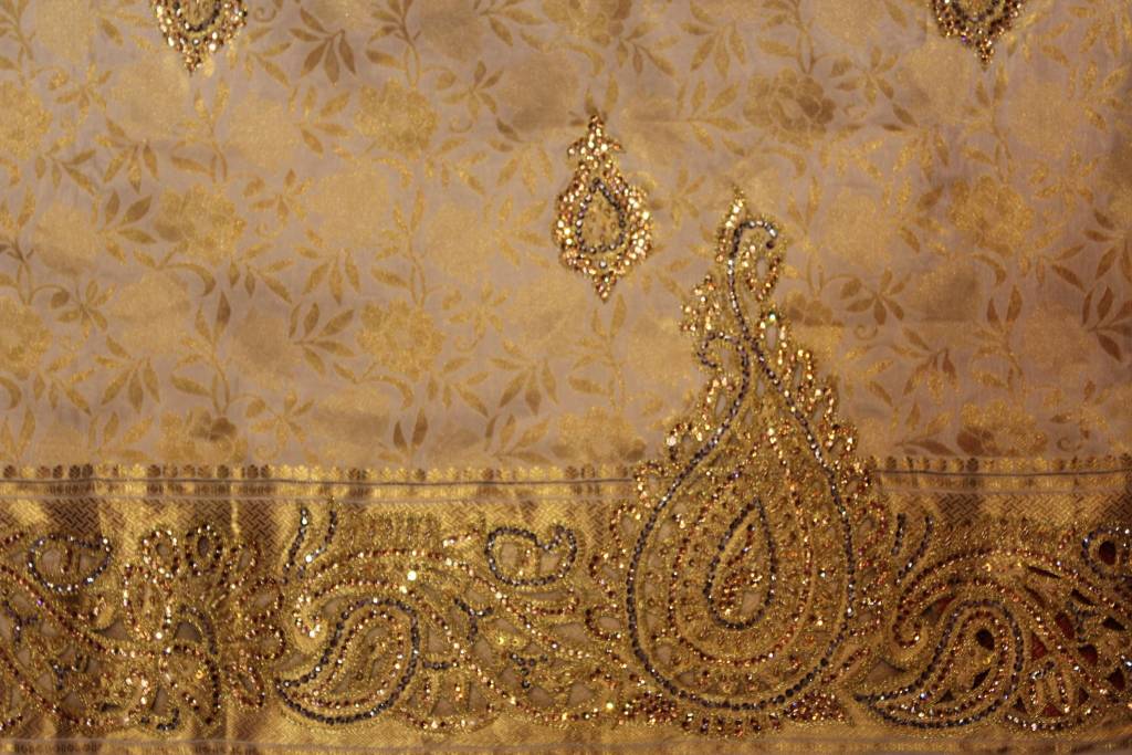 Bridal Orange White and Gold Saree