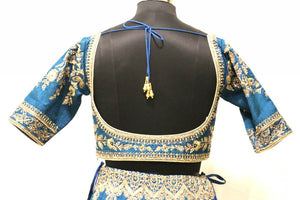 Peacock Blue Lehenga Choli with Gold Embroidery