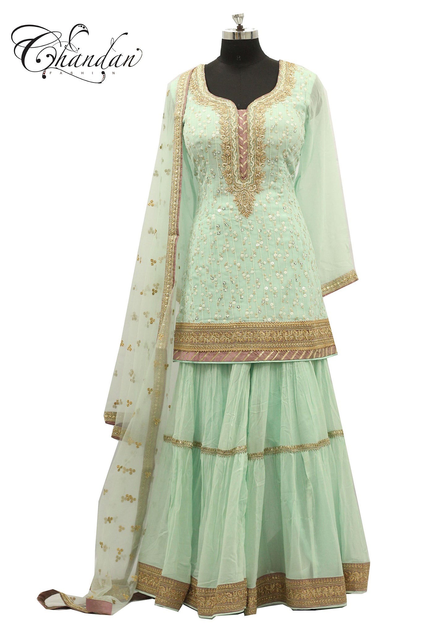 Sky Blue Sharara Suit with Sequence Work