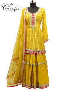 Yellow Sharara Suit With Sequence and Zari Emb