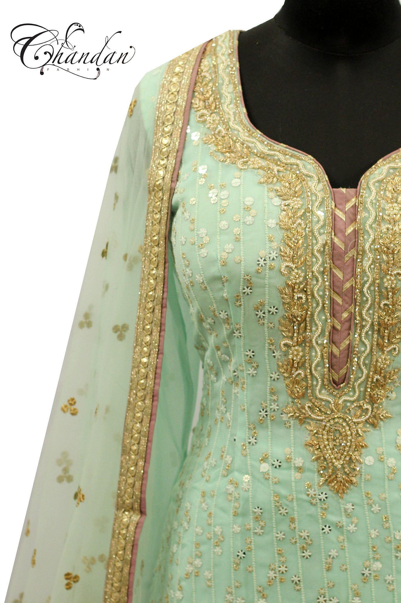 Sky Blue Sharara Suit with Sequence Work
