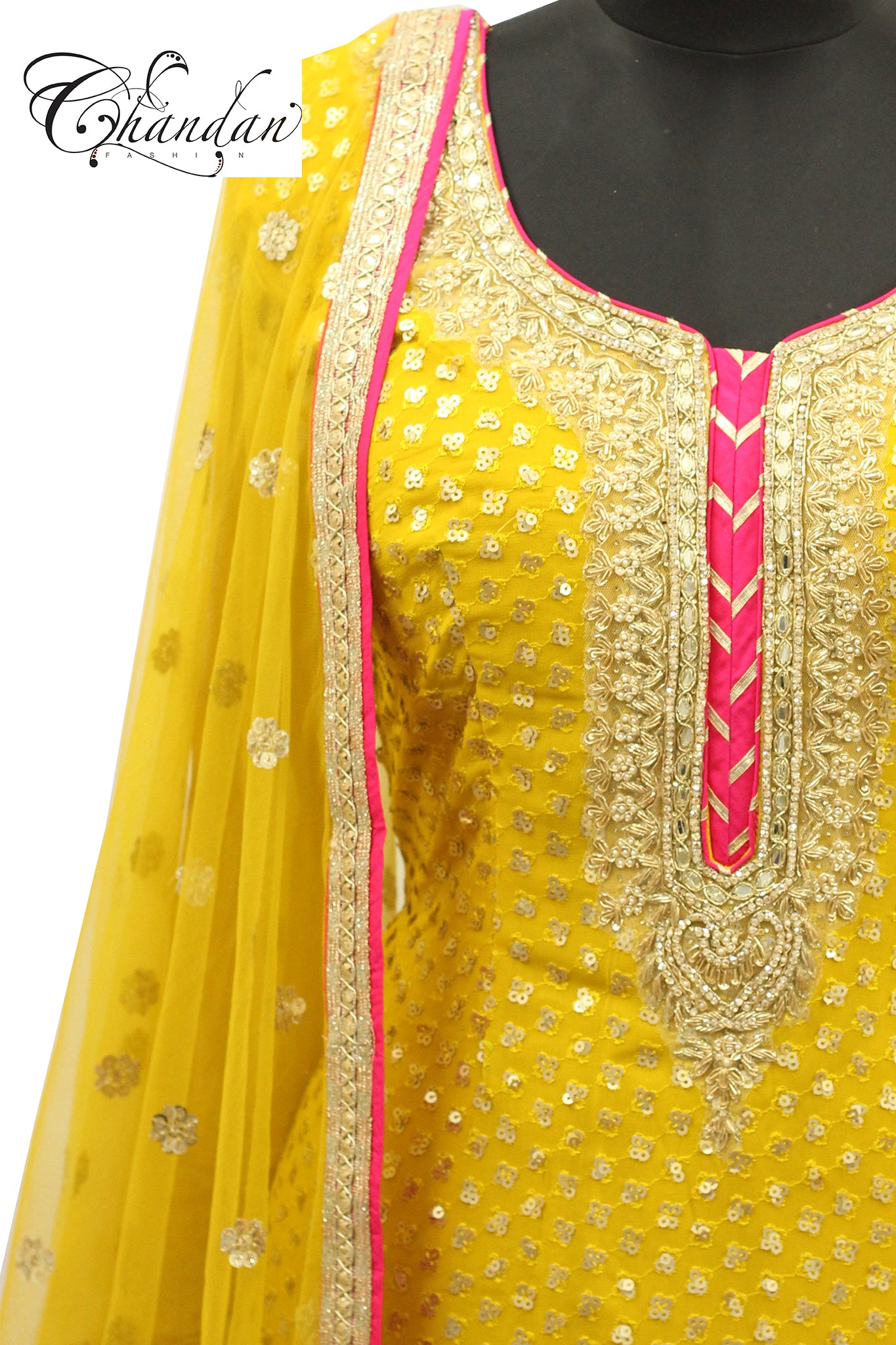 Yellow Sharara Suit With Sequence and Zari Emb
