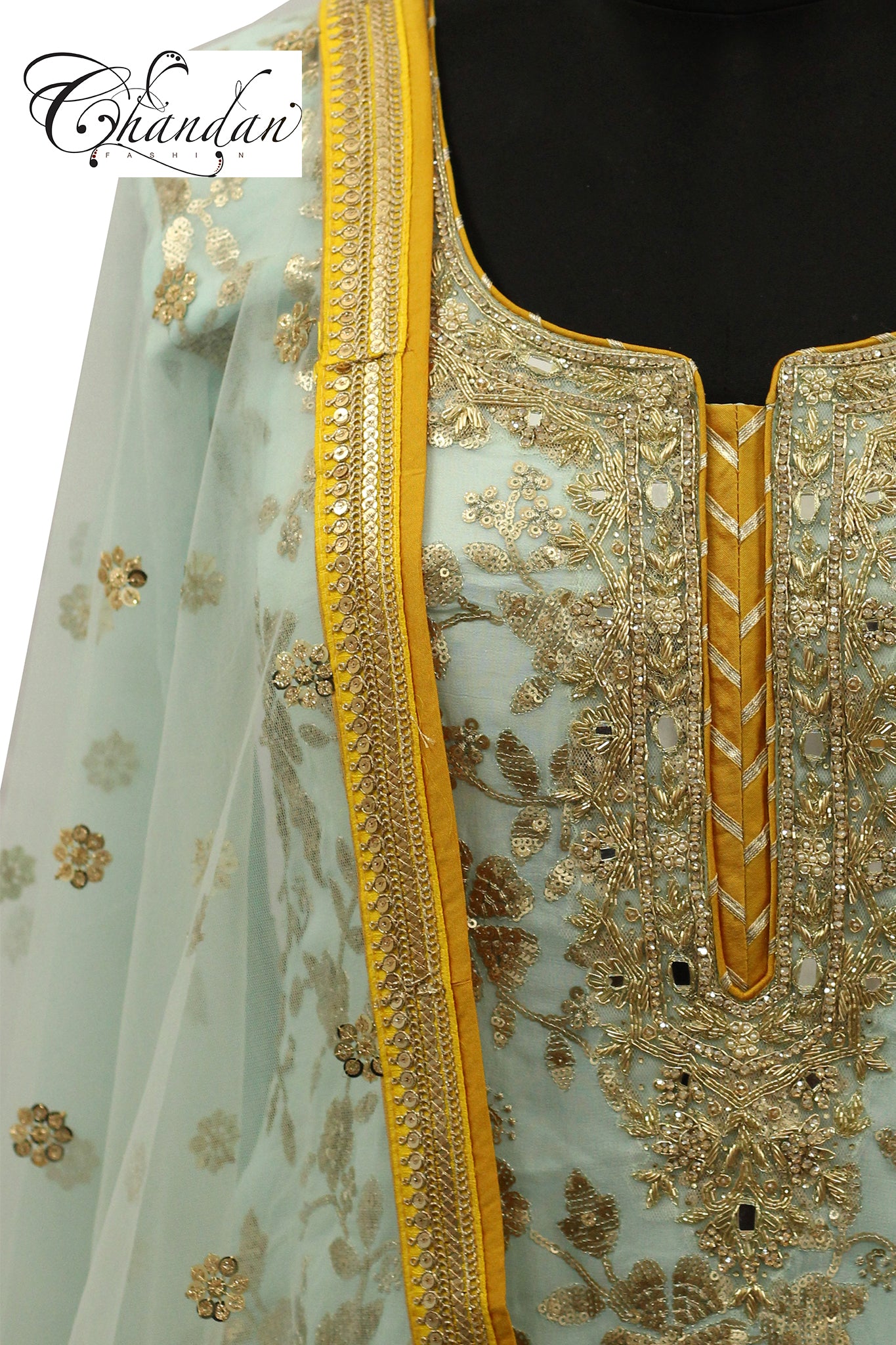 Blue Sharara Suit with Sequence Emb