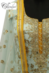 Blue Sharara Suit with Sequence Emb